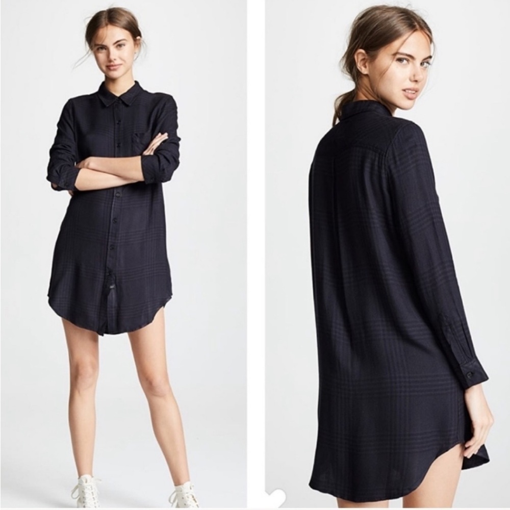 Rails Bianca Charcoal Shadow Black Plaid Button Down Shirt Mini Dress Size XS